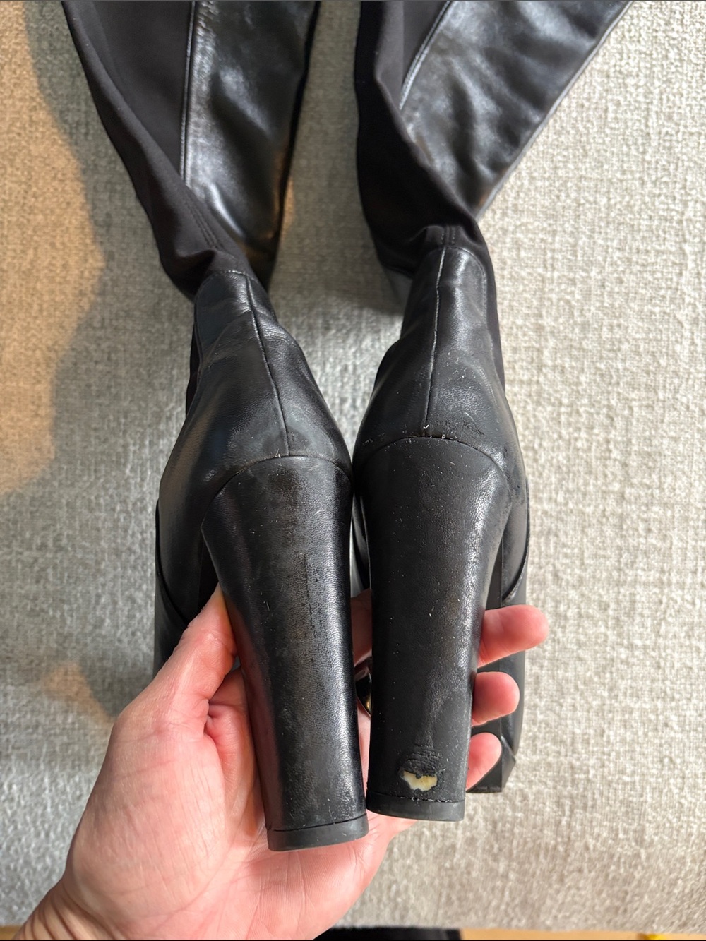 Stuart Weitzman Black Leather Stretch Over the Knee Boots 9.5N High Heel W01260 - Picture 5 of 8